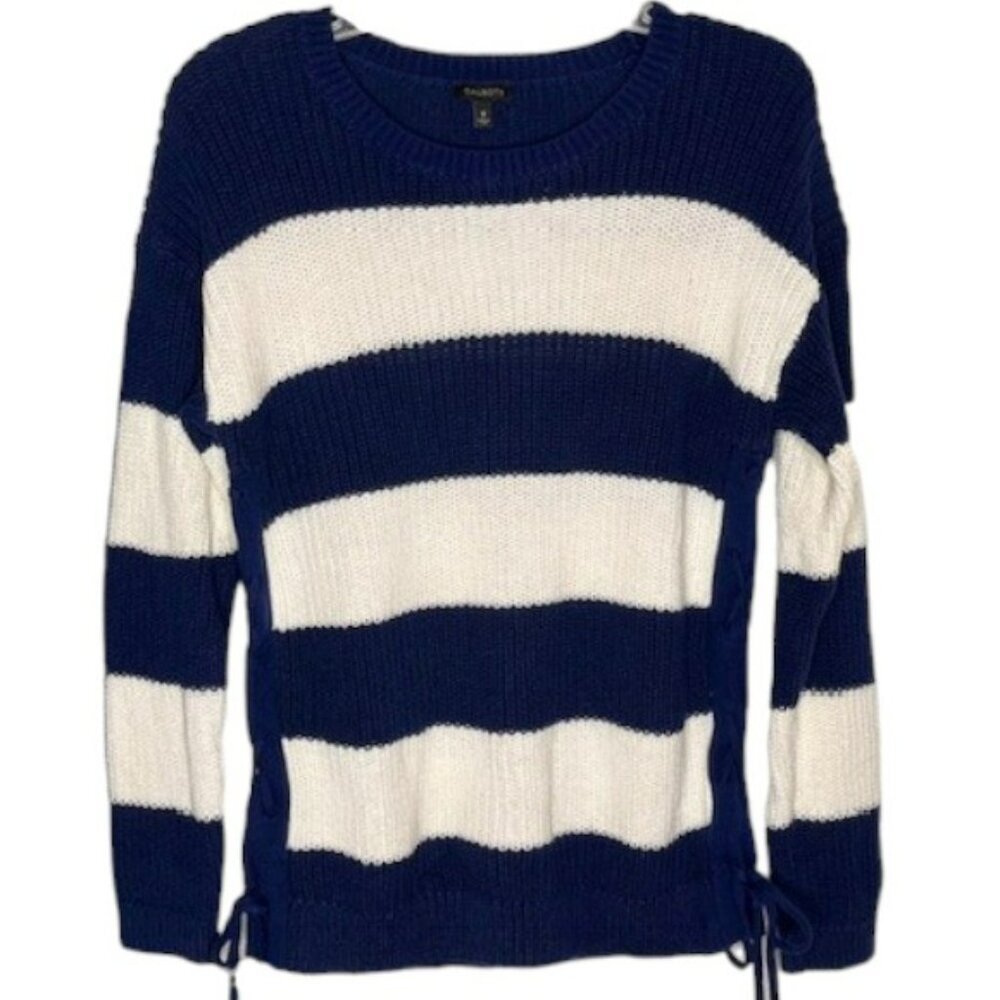 Talbots 100% Cotton Striped Sweater, Side Tie Detail - Navy/Ivory - M
